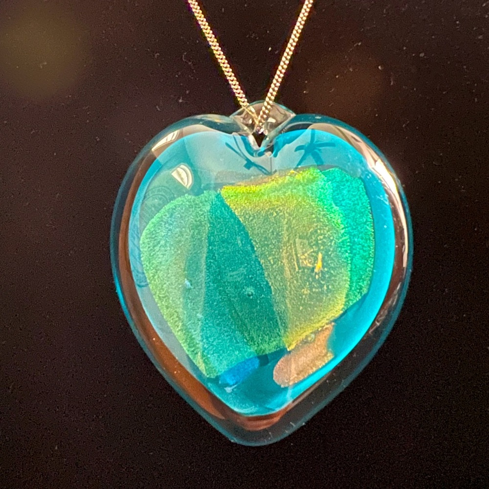 Unique Shawn Messenger Fine Art Dichroic Glass Heart Pendant ONLY